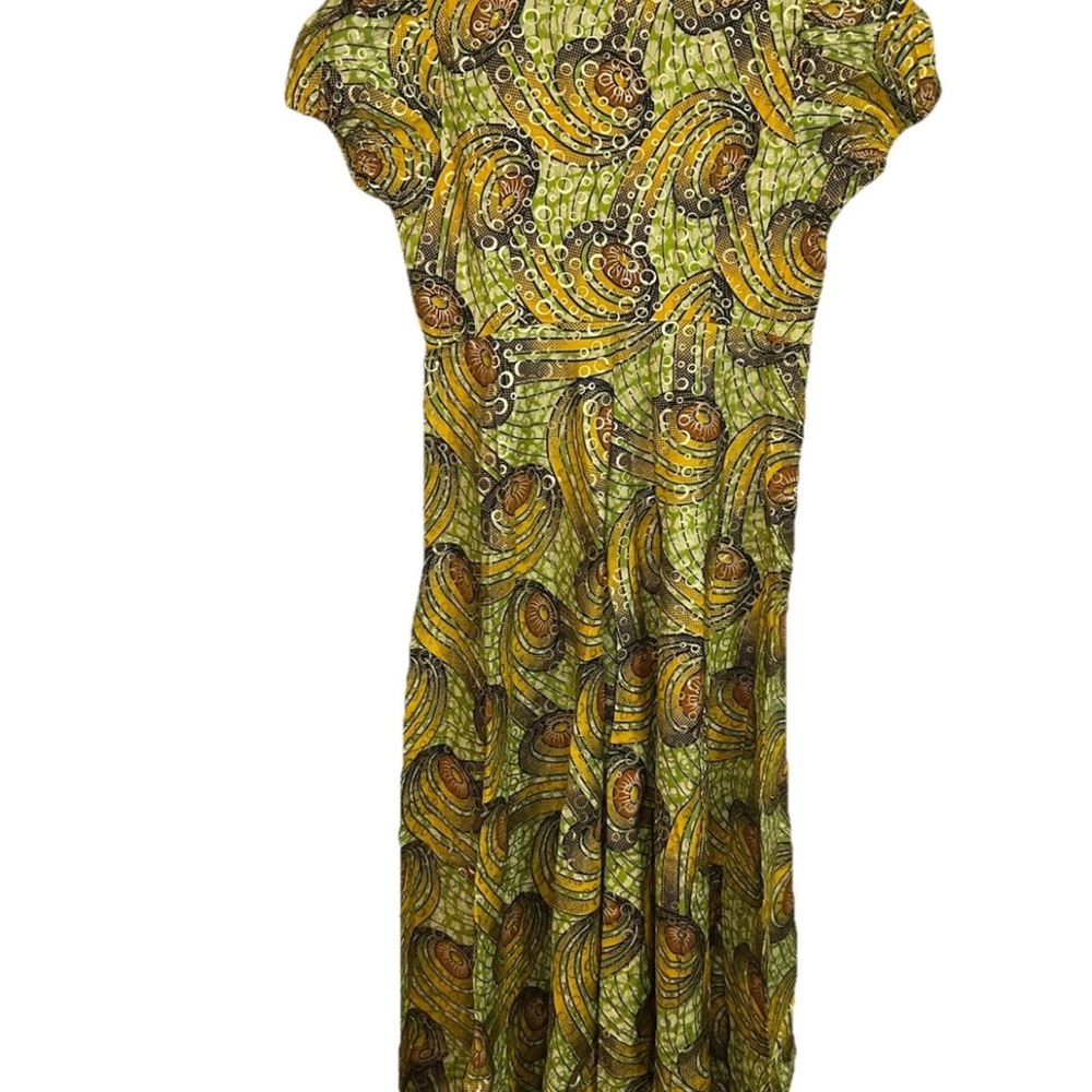 VTG Handmade African Print Maxi Dress Ruffle Puff Sleeve Boho Festival S/M - Picture 9 of 14